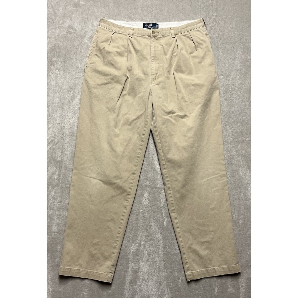 VTG Polo Ralph Lauren Pants Mens 35x30.5* Andrew Khakis Pleated Cuffed Cotton